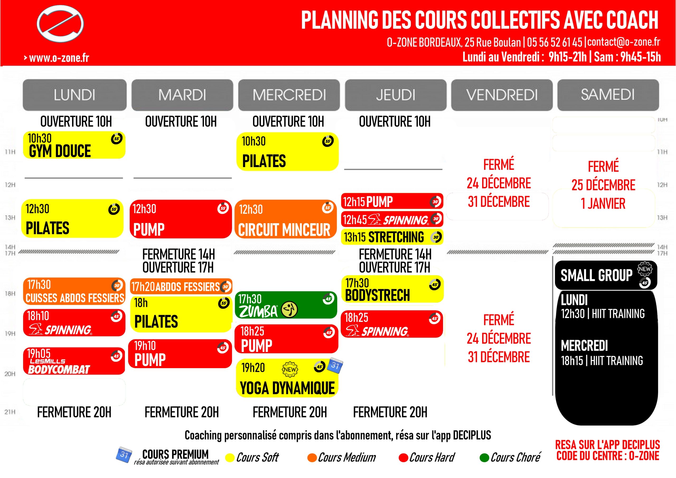 Planning fitness noel o-zone 2021 planning de noel fitness o-zone bordeaux 2021