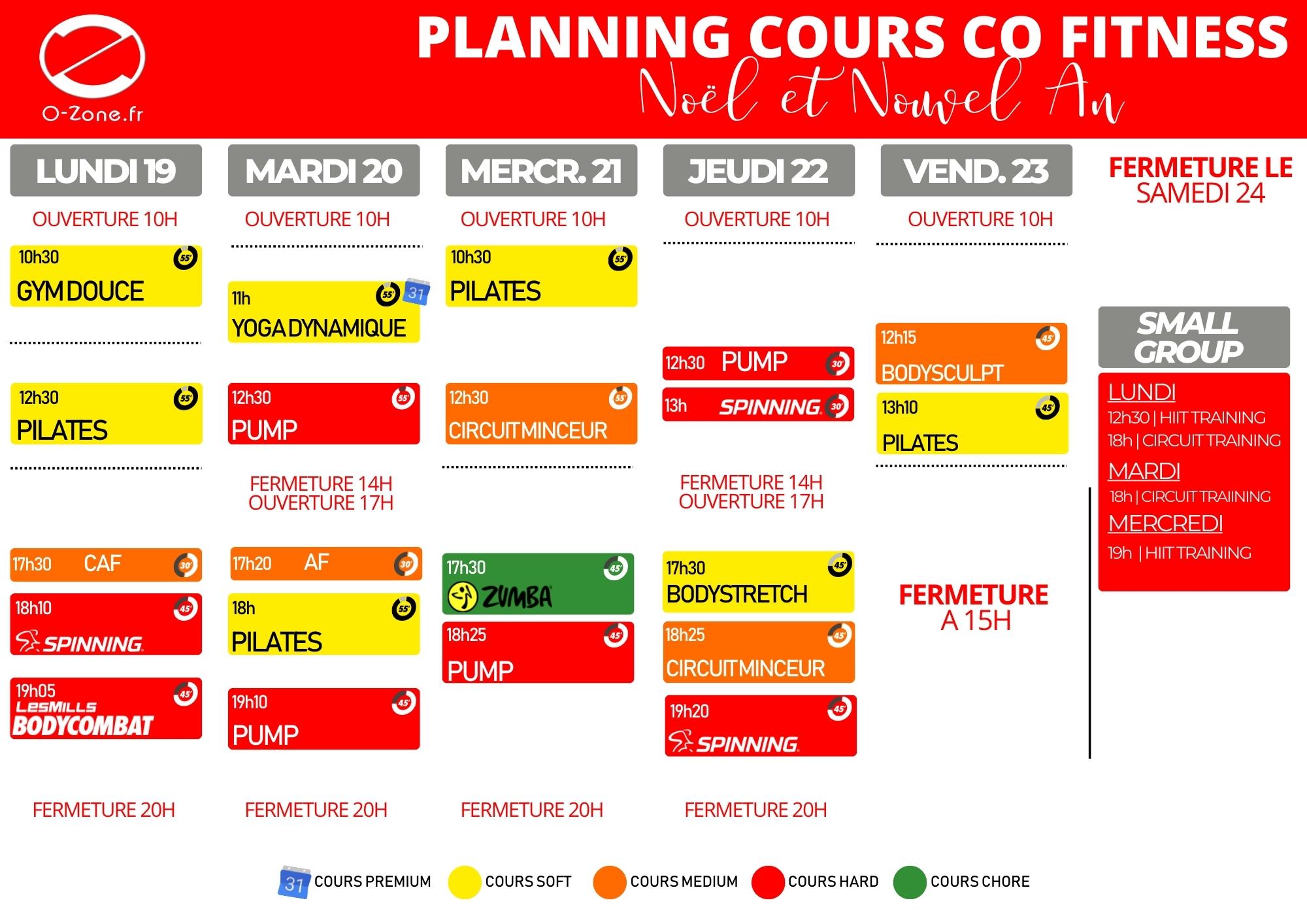 SEM 1 NOEL 22 PLANNING FIT planning fitness de noel du 19 au 23 décembre salle de sport o-zone à bordeaux