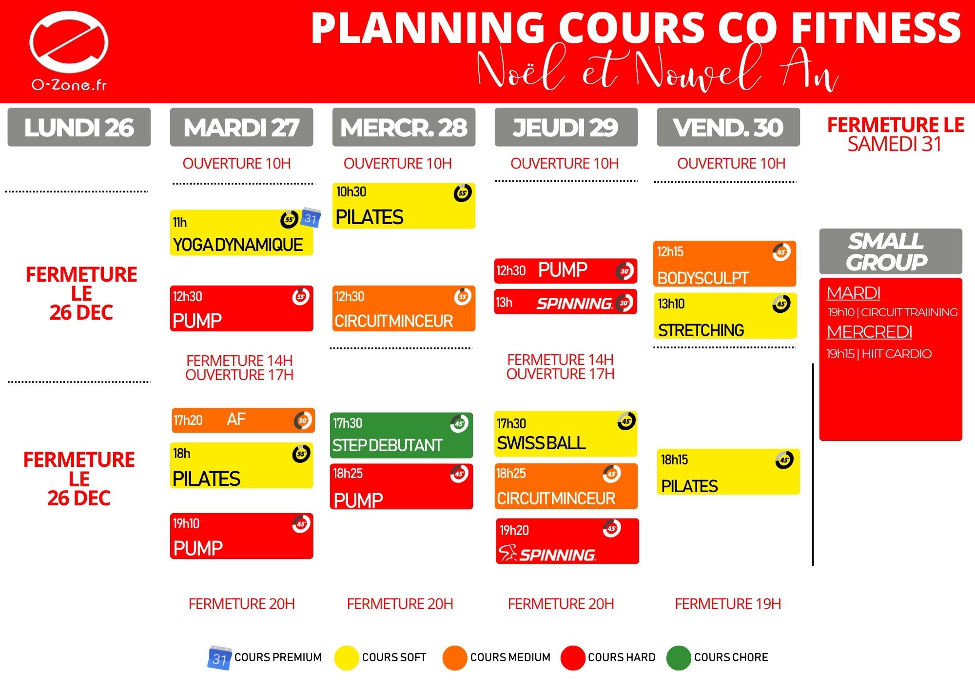 SEM 2 NOEL 22 PLANNING FIT planning fitness de noel du 27 au 30 décembre salle de sport o-zone à bordeaux