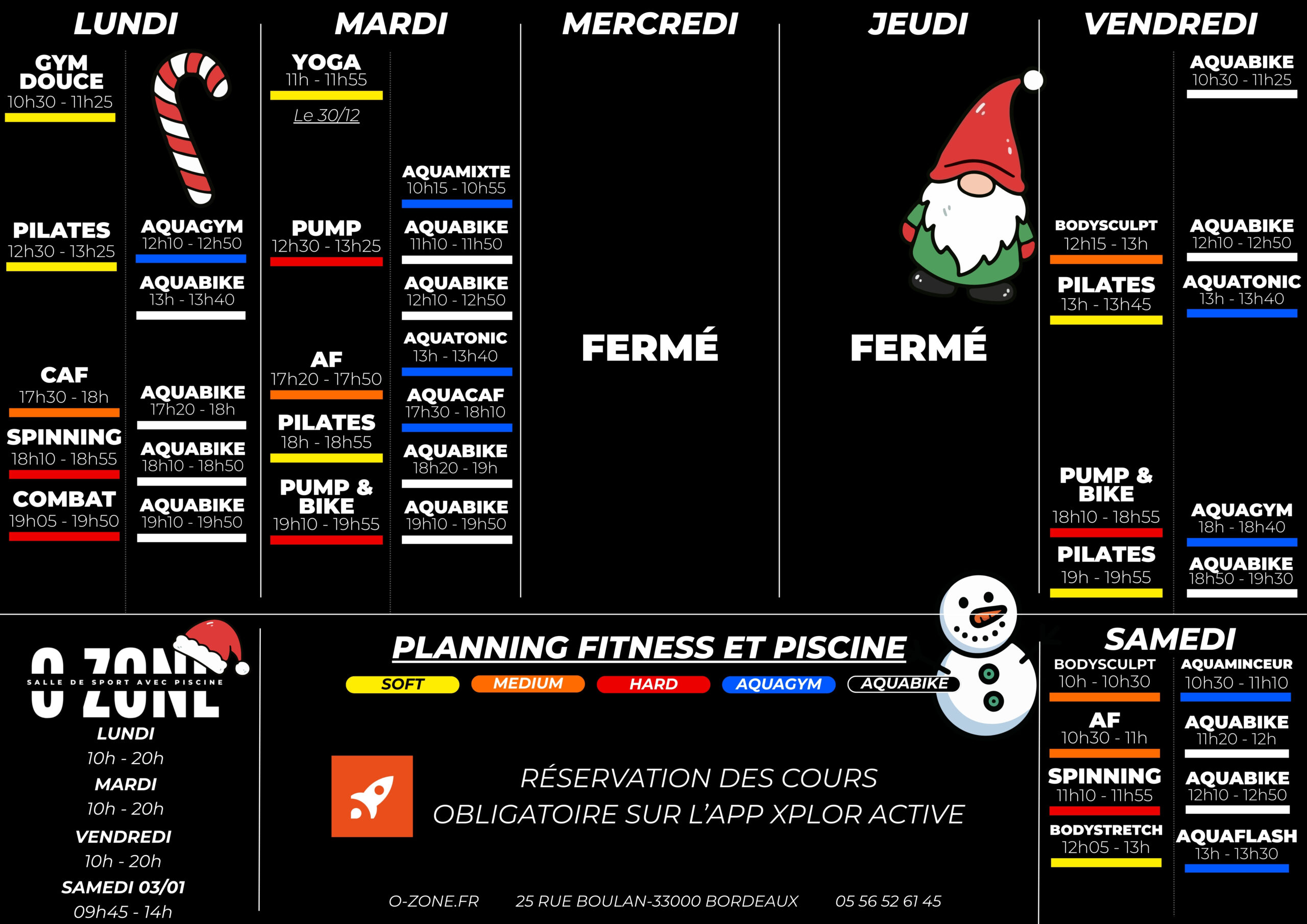 planning de noel fitness salle de sport o-zone bordeaux
